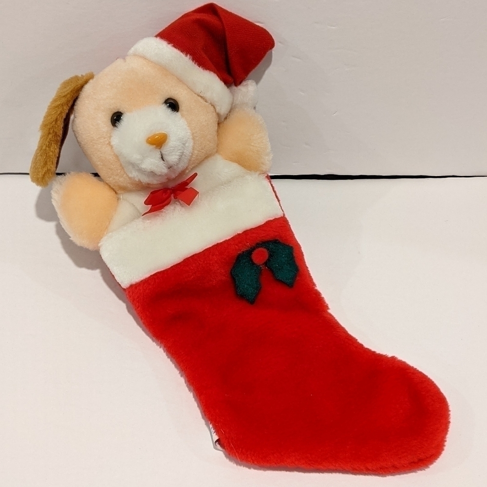 2/$20 Vintage dog plush Christmas stocking 13"